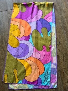Kanabo Bird of Pacific Silk Vibrant Abstract Multicolor Scarf Vintage